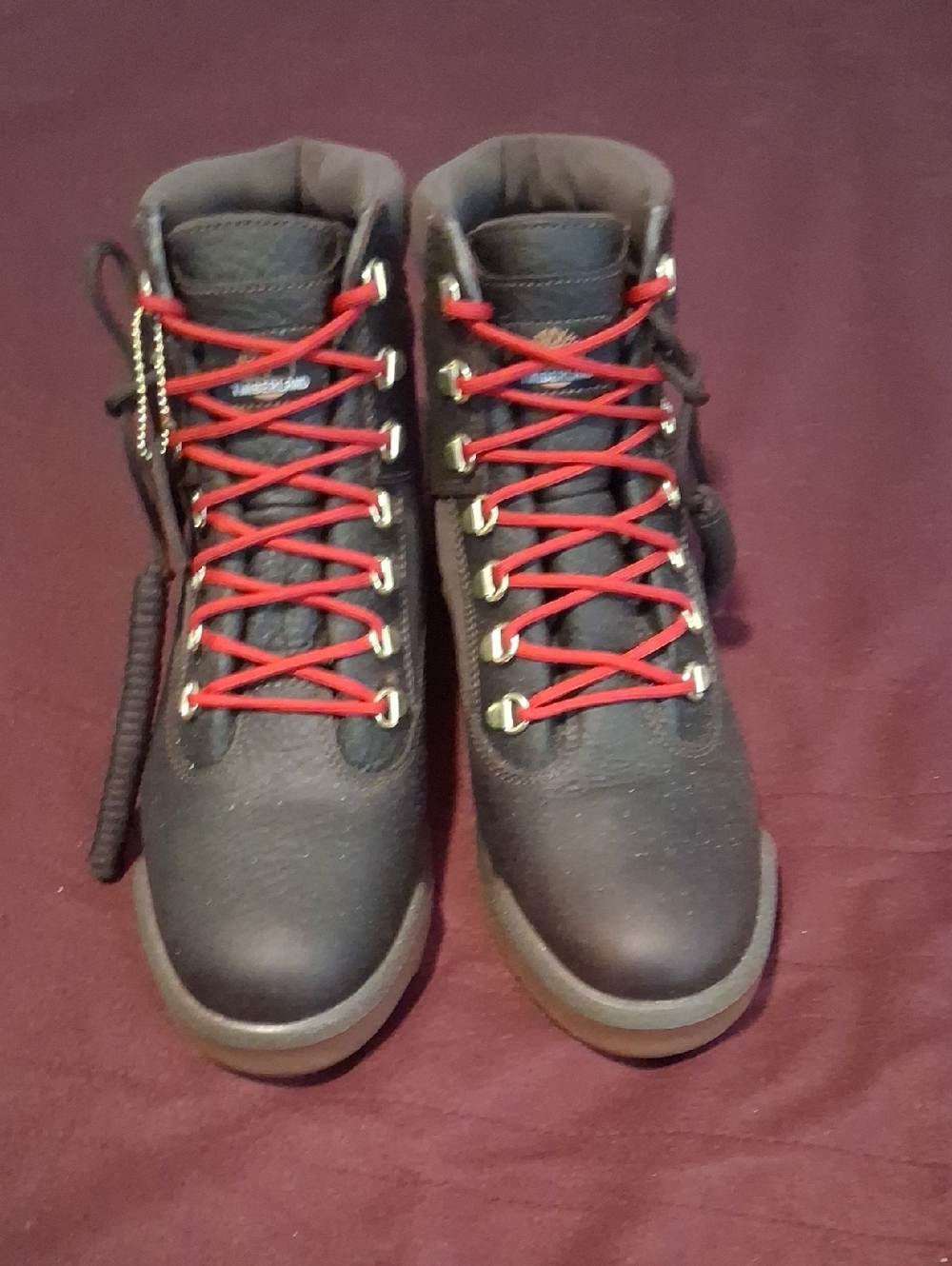 Timberland Black Leather Boots w/ Red Laces
